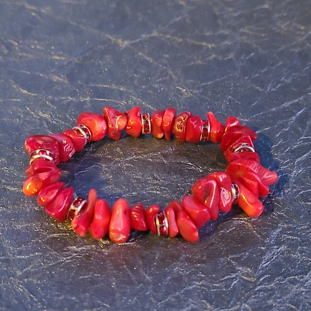 Red Coral Beaded Bracelet -Valentine"s Day bracelet